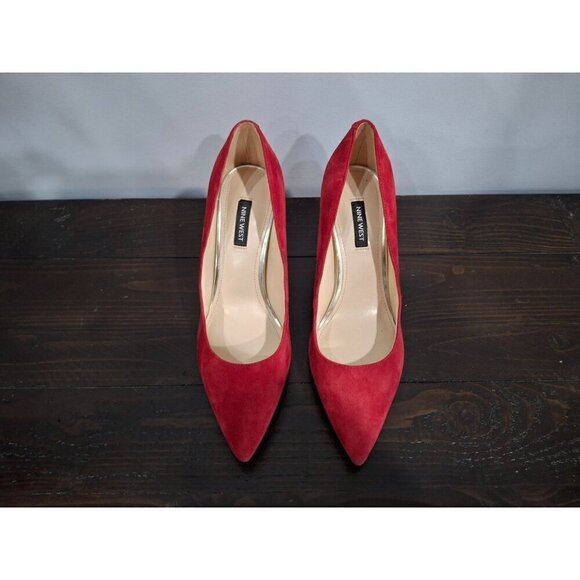 Nine West Cara Red Suede Leather Block Heel Pumps/Pre-owned, Sz 8M EUC - Picture 5 of 10
